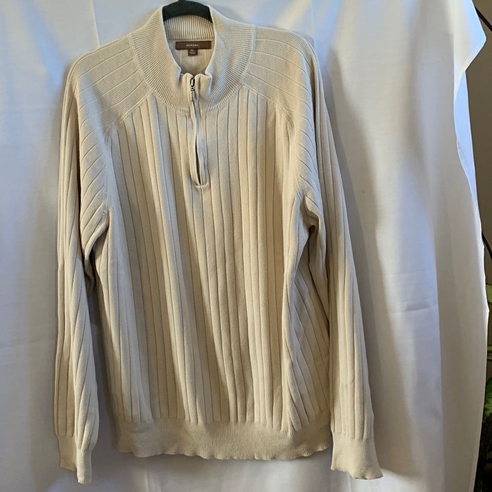 Merona Men’s Beige Quarter Zip Pullover Sweater XL
